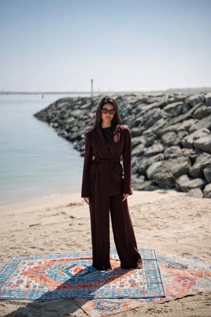Women's Twist Sleeve Tailored Suit with Belt - بليزر نسائي مُفصّل وحزام